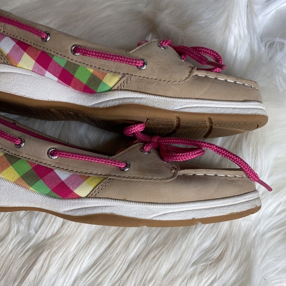 Sperry top sider green pink tan cream pink lace up boat shoes flats loafers nwot - Picture 6 of 17
